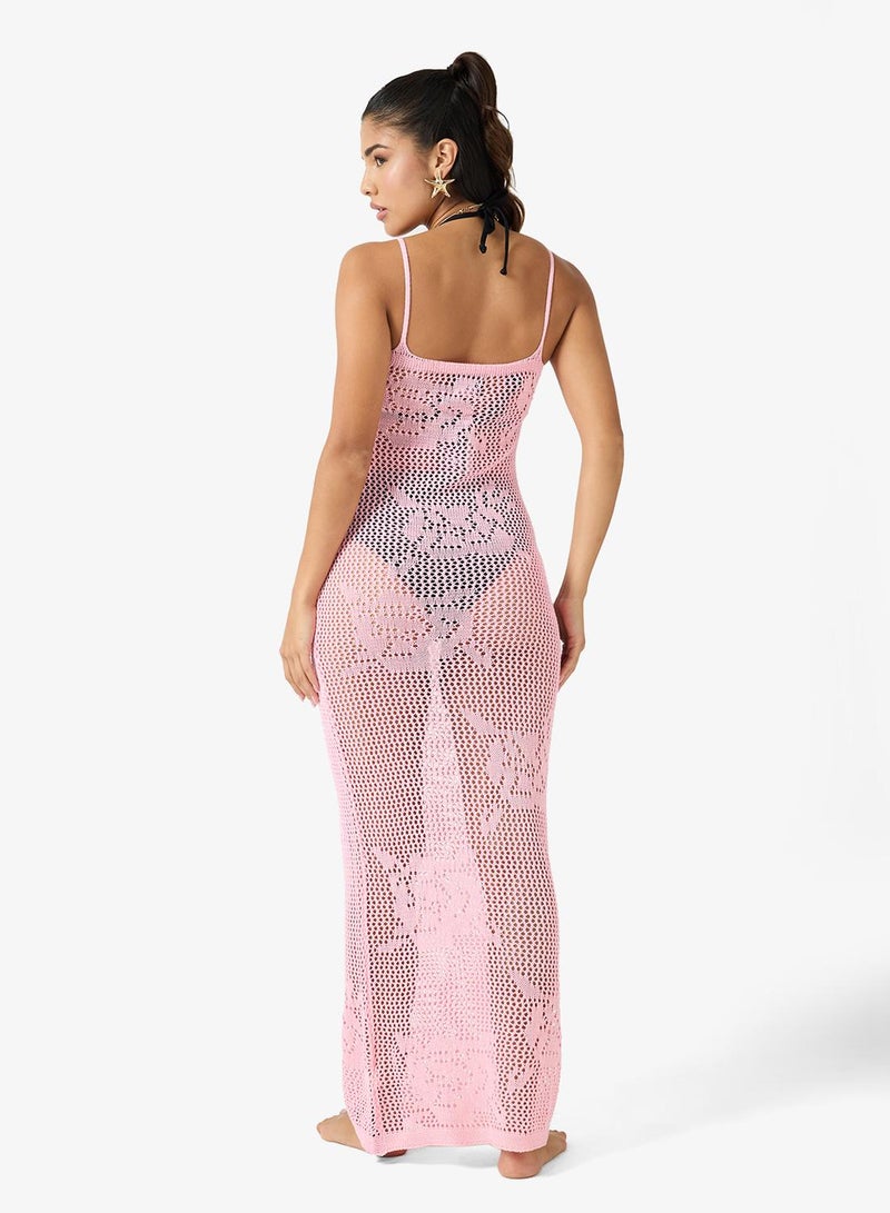 جينجر فستان شاطئ كروشيه شفاف بحمالات - Image 2